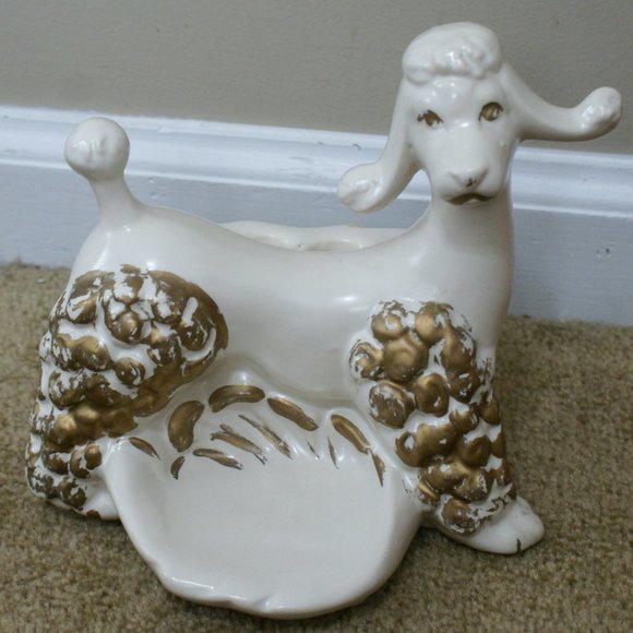 Vintage Ceramic Poodle Vanity Tray Jewelry Makeup Holder 1959 - Picture 1 of 7